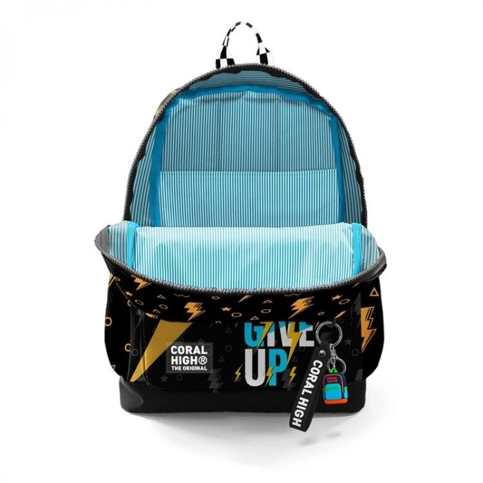 CORAL HIGH 33220 SİYAH NEVER GİVE UP DESENLİ DÖRT BÖLMELİ SIRT ÇANTASI