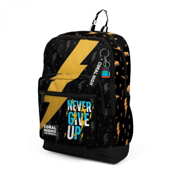 CORAL HIGH 33220 SİYAH NEVER GİVE UP DESENLİ DÖRT BÖLMELİ SIRT ÇANTASI