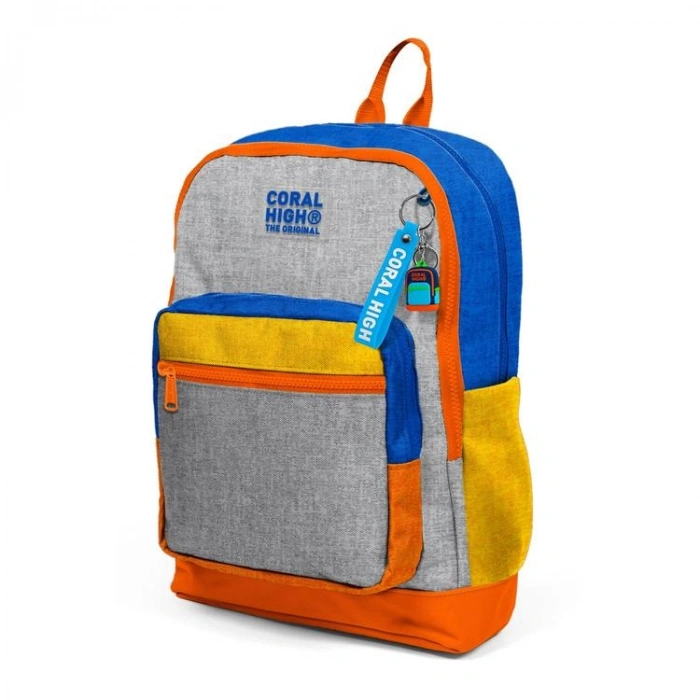 CORAL HIGH 33221 GRİ TURUNCU RENKLİ DESENLİ DÖRT BÖLMELİ SIRT ÇANTASI