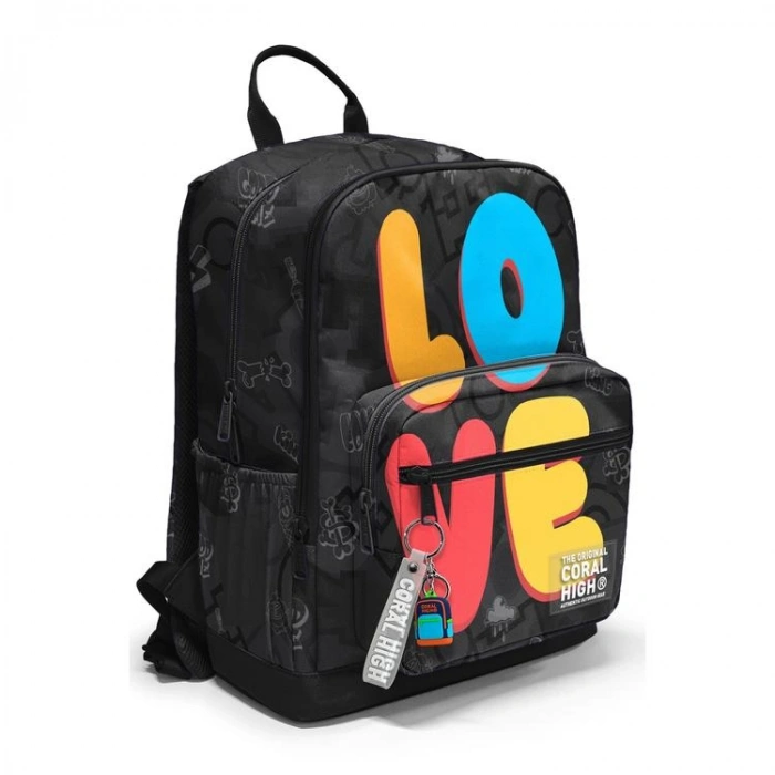 CORAL HIGH 33230 RENKLİ LOVE DESENLİ DÖRT BÖLMELİ SIRT ÇANTASI