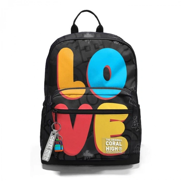 CORAL HIGH 33230 RENKLİ LOVE DESENLİ DÖRT BÖLMELİ SIRT ÇANTASI