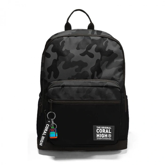 CORAL HIGH 33238 SİYAH KAMUFLAJ DESENLİ DÖRT BÖLMELİ SIRT ÇANTASI