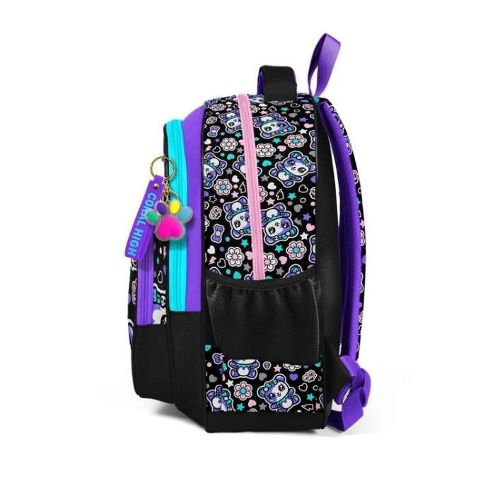 CORAL HIGH 33242 SİYAH AYICIK DESENLİ ÜÇ BÖLMELİ SIRT ÇANTASI