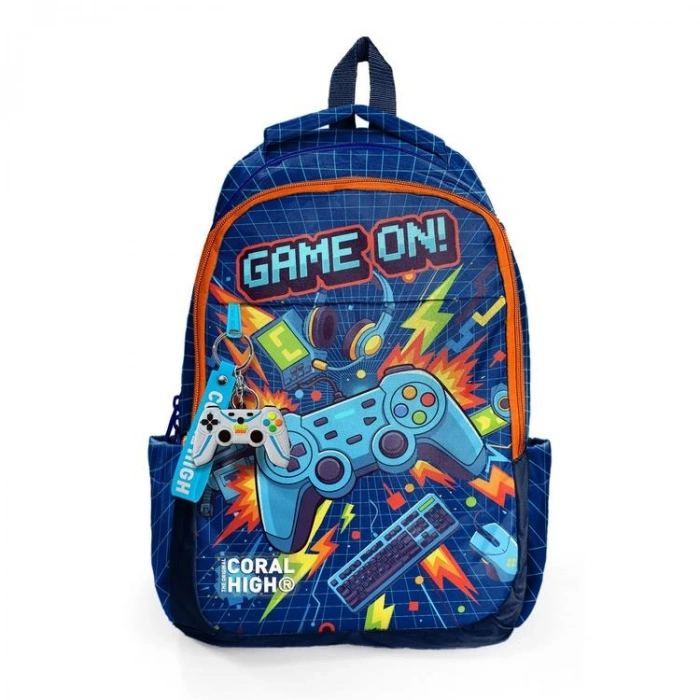CORAL HIGH 33251 LACİVERT GAME DESENLİ ÜÇ BÖLMELİ SIRT ÇANTASI