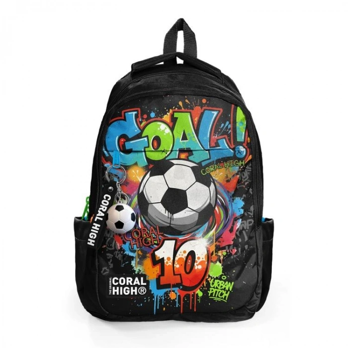 CORAL HIGH 33253 SİYAH GOAL DESENLİ ÜÇ BÖLMELİ SIRT ÇANTASI