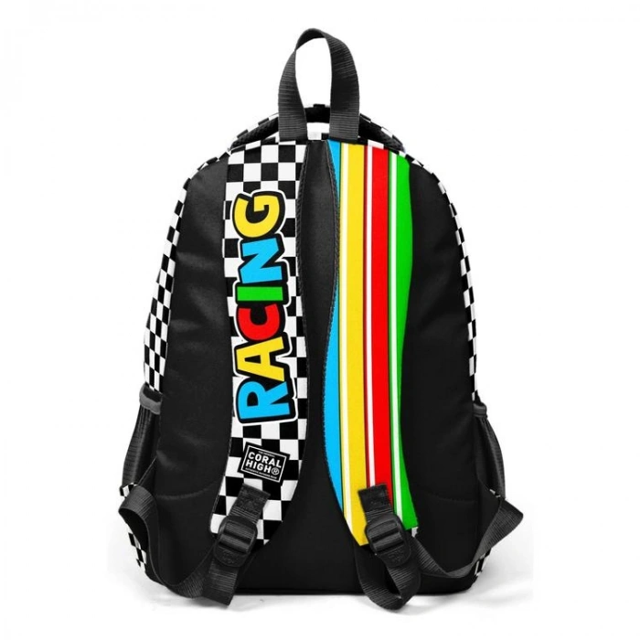 CORAL HIGH 33257 DAMA RACING KIRMIZI ARABA DESENLİ ÜÇ BÖLMELİ SIRT ÇANTASI
