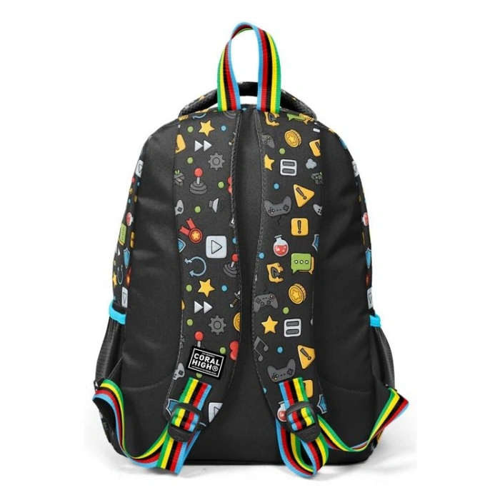 CORAL HIGH 33258 SİYAH GAMER DESENLİ ÜÇ BÖLMELİ SIRT ÇANTASI