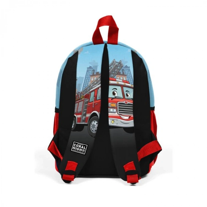CORAL HIGH 33263 KIRMIZI MAVİ İTFAİYE DESENLİ İKİ BÖLMELİ MİNİ ANAOKULU YUVA SIRT ÇANTASI