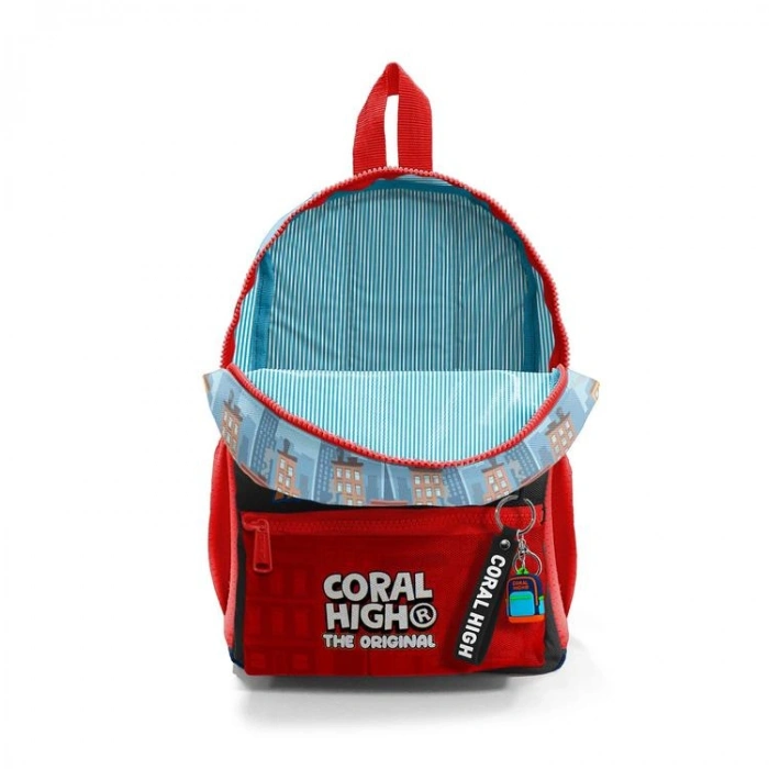 CORAL HIGH 33263 KIRMIZI MAVİ İTFAİYE DESENLİ İKİ BÖLMELİ MİNİ ANAOKULU YUVA SIRT ÇANTASI