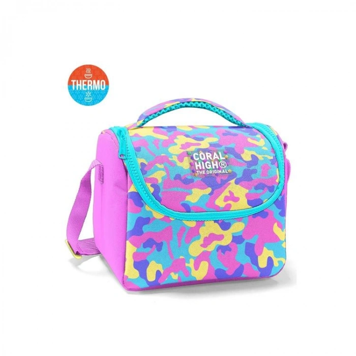 CORAL HIGH 37101 PEMBE SARI LAVANTA KAMUFLAJ DESENLİ THERMO BESLENME ÇANTASI