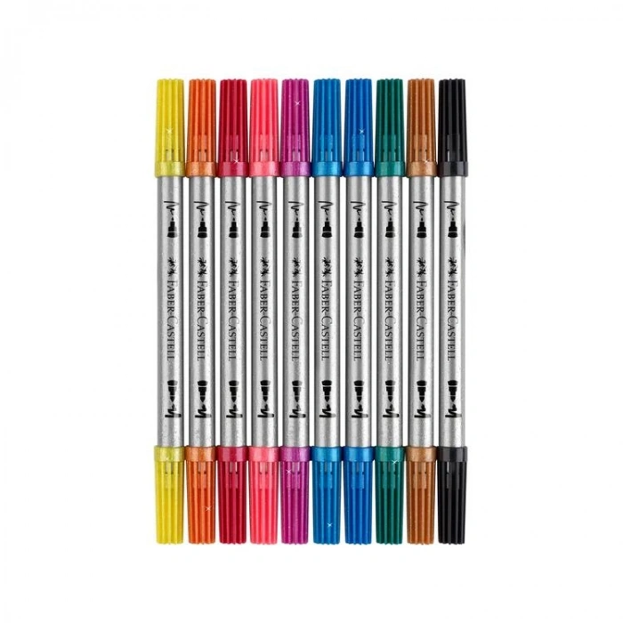 FABER GLITTER ÇİFT UÇLU KEÇELİ SİMLİ KALEM SETİ 10 LU ( 10 RENK ) - 151107