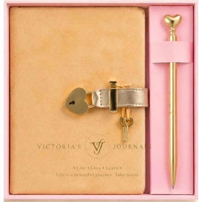 VICTORIAS JOURNALS 126-2754 HUSH HUSH KİLİTLİ KUTULU VE KALEMLİ 100gr.192YP.ÇİZGİLİ DEFTER  - VİZON