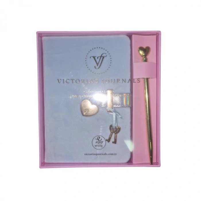 VICTORIAS JOURNALS 126-2755 HUSH HUSH KİLİTLİ KUTULU VE KALEMLİ 100gr.192YP.ÇİZGİLİ DEFTER  - MAVİ