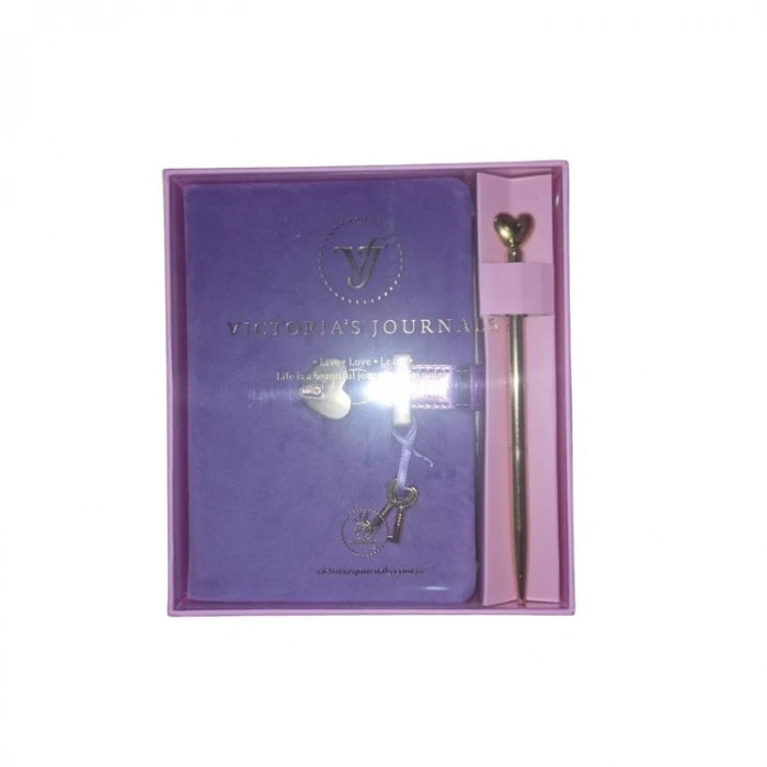 VICTORIAS JOURNALS 126-2758 HUSH HUSH KİLİTLİ KUTULU VE KALEMLİ 100gr.192YP.ÇİZGİLİ DEFTER  - MOR