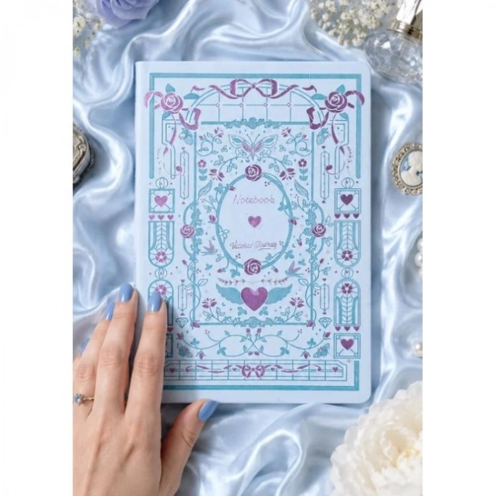 VICTORIAS JOURNALS 126-2643 AMOUR VEGAN DERİ SERT KAPAK A5 100gr.96YP.ÇİZGİLİ DEFTER  - MAVİ