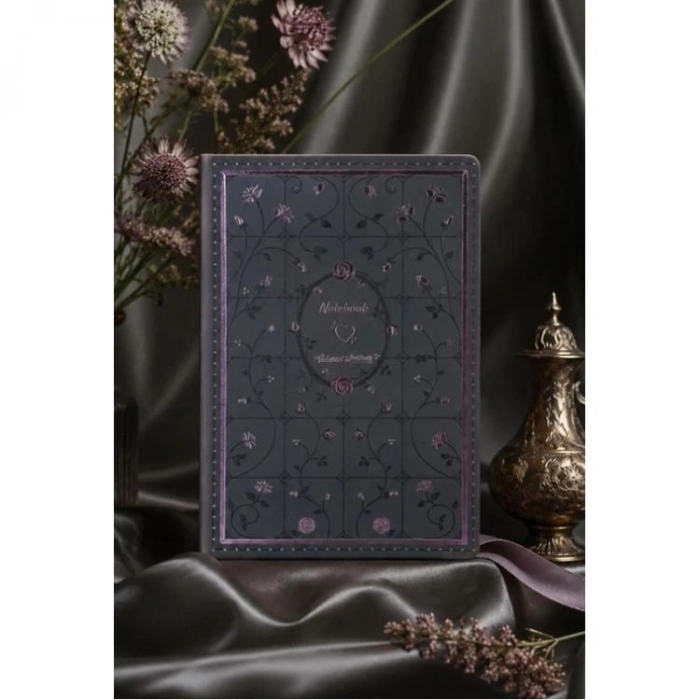 VICTORIAS JOURNALS 126-2647 FLEUR VEGAN DERİ SERT KAPAK A5 120gr.80P. NOKTALI DEFTER - SİYAH