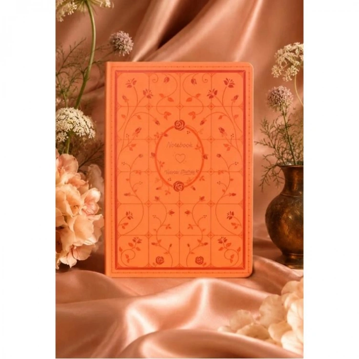 VICTORIAS JOURNALS 126-2646 FLEUR VEGAN DERİ SERT KAPAK A5 120gr. 80YP. NOKTALI DEFTER - TURUNCU