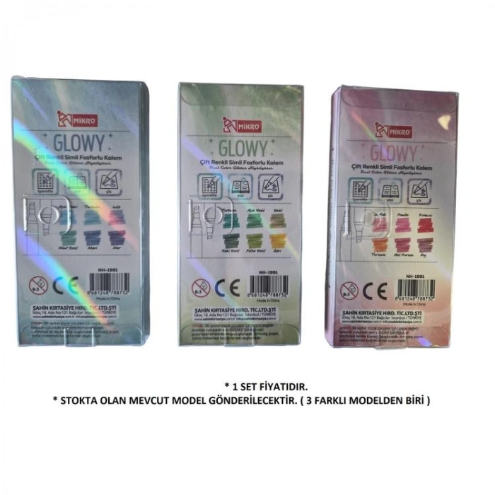 MİKRO NH-1991 GLOWY ÇİFT RENKLİ SİMLİ 3LÜ ASORTİ SET FOSFORLU KALEM