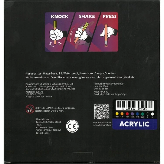 STA 10008 AKRİLİK MARKER KALEM SETİ 2mm UÇ  8Lİ (RENK)