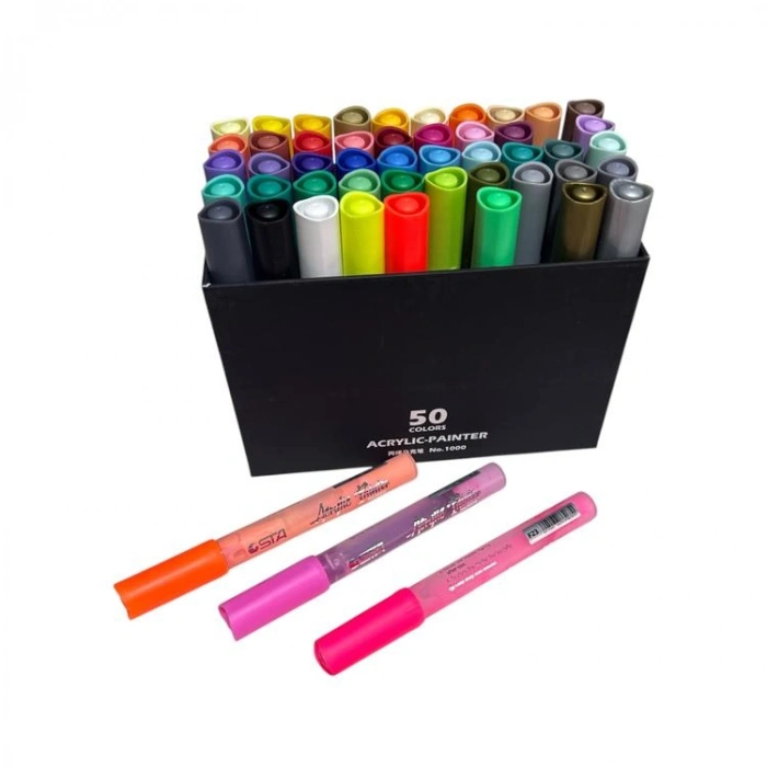 STA 100050 AKRİLİK MARKER KALEM SETİ 2mm UÇ  50Lİ (RENK) KUTULU