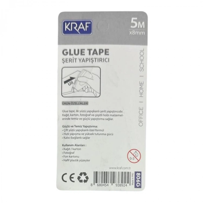 KRAF 806G ŞERİT YAPIŞTIRICI GLUE TAPE 5mtX8mm - TEKLİ