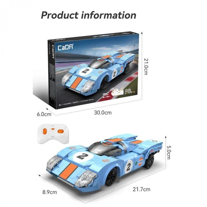 VAGONLIFE CADA C51076W AZURE FIRTINASI YARIŞ ARABASI 2.4Ghz DUAL MODE CONTROL 1:20 266 PARÇA BLOCK OYUNCAK 6+