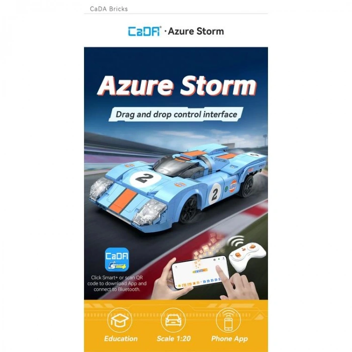 VAGONLIFE CADA C51076W AZURE FIRTINASI YARIŞ ARABASI 2.4Ghz DUAL MODE CONTROL 1:20 266 PARÇA BLOCK OYUNCAK 6+