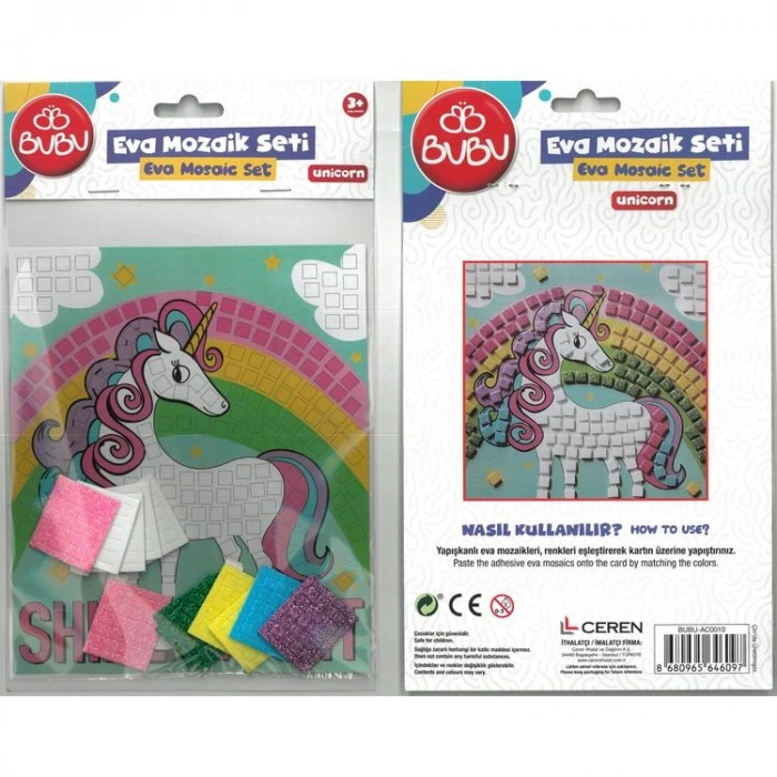 BU-BU AC0010 UNICORN DESENLİ YAPIŞKANLI EVA MOZAİK SETİ 3+