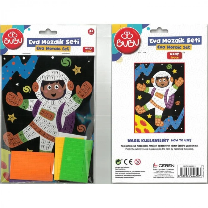 BU-BU AC0011 UZAY (ASTRONOT) DESENLİ YAPIŞKANLI EVA MOZAİK SETİ 3+