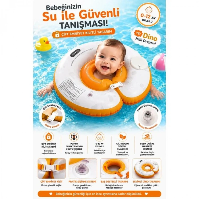 TOYFLYER NR011 BAS-ŞİŞİR BEBEK BOYUN ŞİŞME YÜZME SİMİDİ  0-1 YAŞ  - TURUNCU