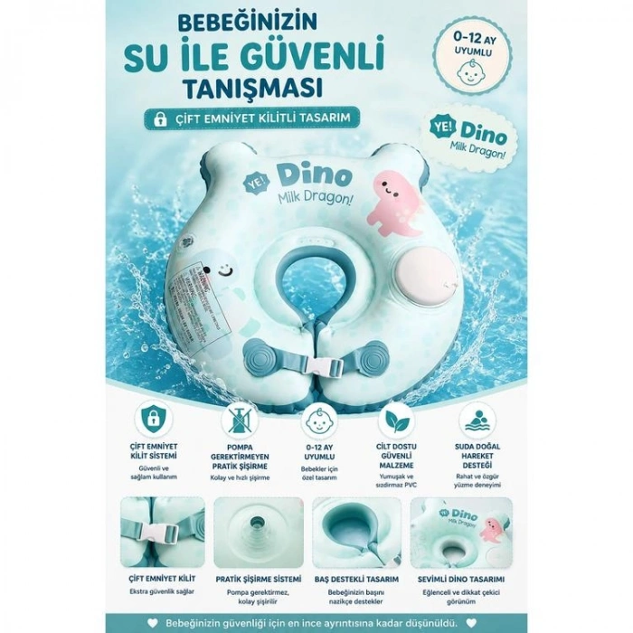 TOYFLYER NR014 BAS-ŞİŞİR BEBEK ŞİŞME YÜZME SİMİDİ  0-1 YAŞ - DİNO