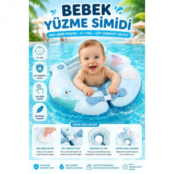 TOYFLYER NR014 BAS-ŞİŞİR BEBEK ŞİŞME YÜZME SİMİDİ  0-1 YAŞ - DİNO