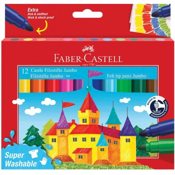 FABER CASTELL 154311 SÜPER YIKANABİLİR JUMBO KEÇELİ KALEM SETİ 12Lİ (RENK)