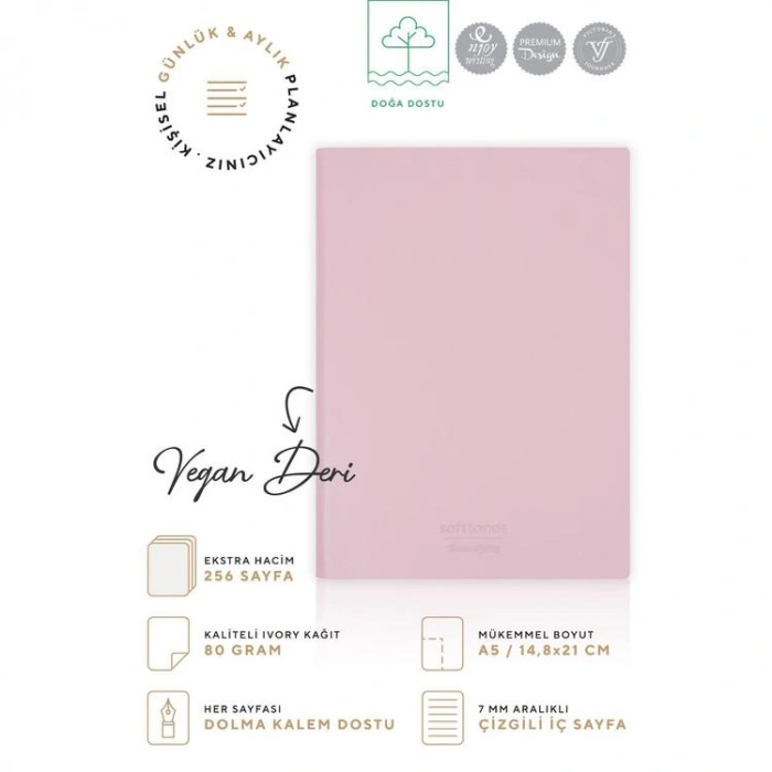 VICTORIAS JOURNALS 1010 SOFTTONS ESNEK KAPAK 14.8x21cm A5 80gr. 128 YP.KREM ÇİZGİLİ DEFTER PASTEL PUDRA