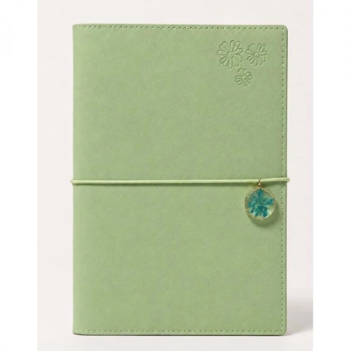 VICTORIAS JOURNALS CHARM ÇİÇEK 126-2741 VEGAN DERİ KAPAK A5 100 gr. 96 YP. KREM NOKTALI DEFTER PASTEL YEŞİL