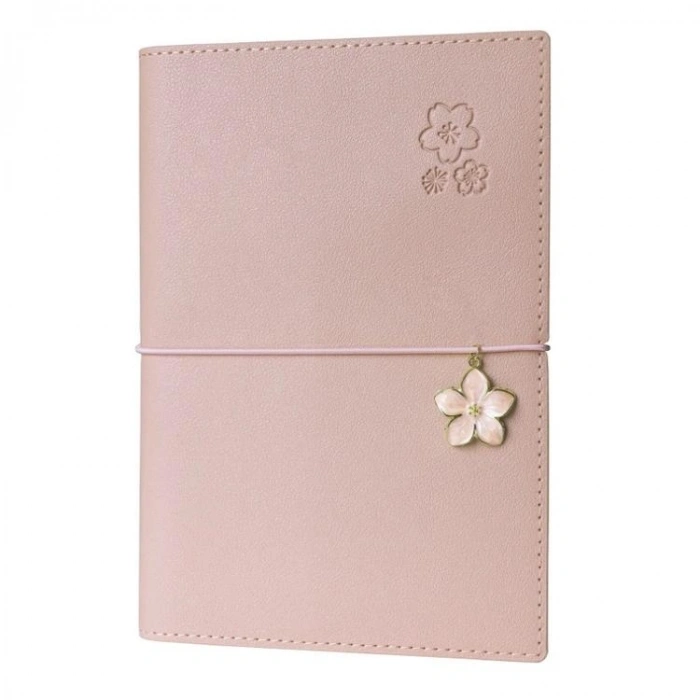 VICTORIAS JOURNALS ÇİÇEK 124-1042 VEGAN DERİ KAPAK LASTİKLİ 13X18 cm 80 gr. 96 YP. KREM ÇİZGİLİ DEFTER PASTEL PEMBE