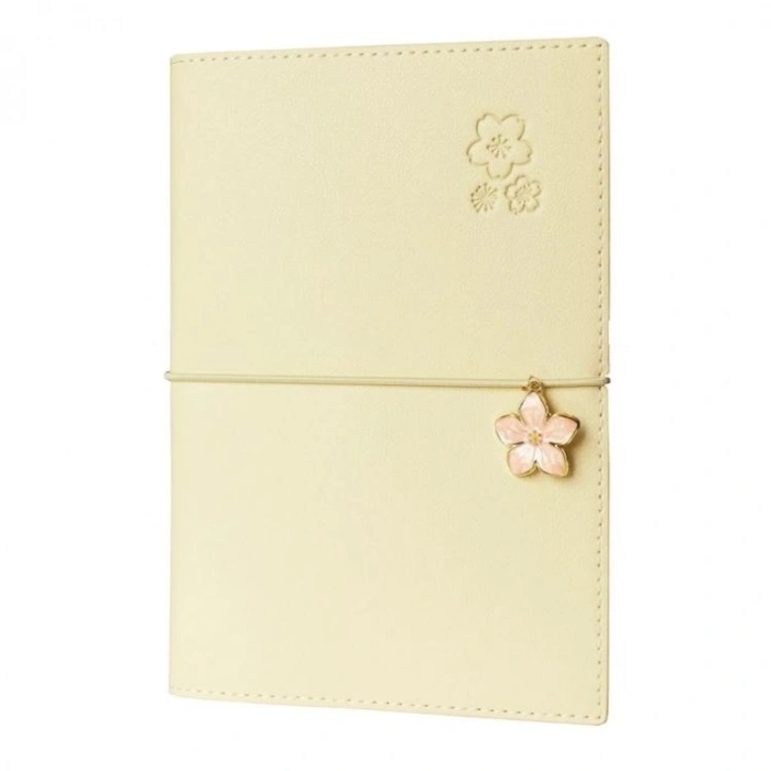 VICTORIAS JOURNALS ÇİÇEK 124-1043 VEGAN DERİ KAPAK LASTİKLİ 13X18 cm 80 gr. 96 YP. KREM ÇİZGİLİ DEFTER PASTEL SARI