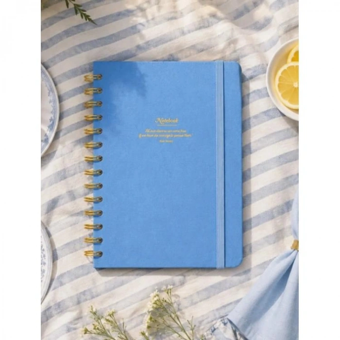 VICTORIAS JOURNALS 1605 CANVAS SERT KAPAK A5  100gr.160 SYF. NOKTALI DEFTER MAVİ