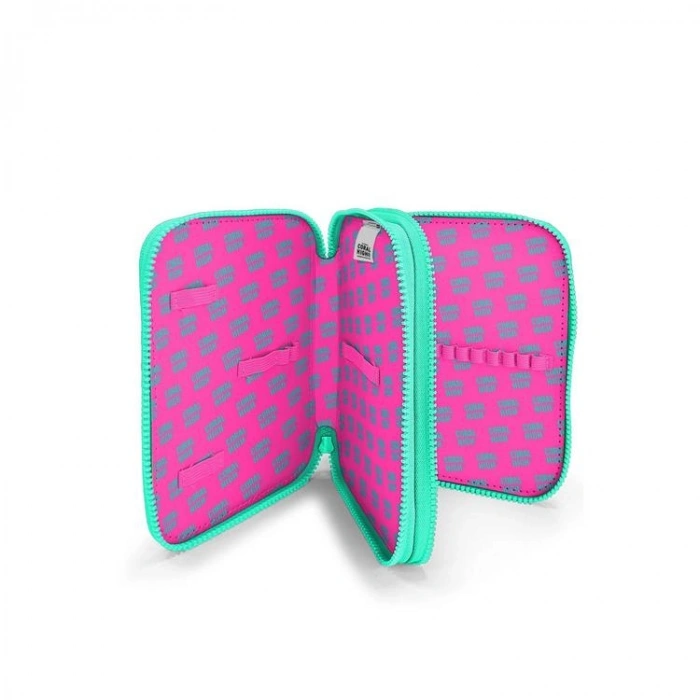 CORAL HIGH KIDS 11133 NEON PEMBE SU YEŞİLİ KALP DESENLİ ÇİFT KATLI KALEM ÇANTASI