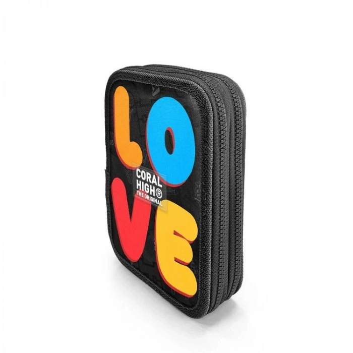 CORAL HIGH KIDS 31109 RENKLİ LOVE DESENLİ ÇİFT KATLI KALEM ÇANTASI