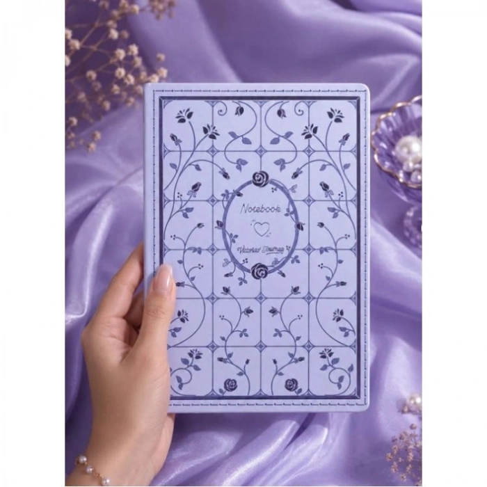 VICTORIAS JOURNALS 126-2645 FLEUR VEGAN DERİ SERT KAPAK A5 120gr.80P. NOKTALI DEFTER - MOR