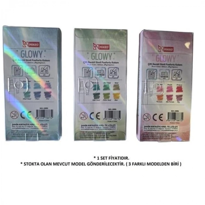 MİKRO NH-1991 GLOWY ÇİFT RENKLİ SİMLİ ASORTİ FOSFORLU KALEM -TEKLİ
