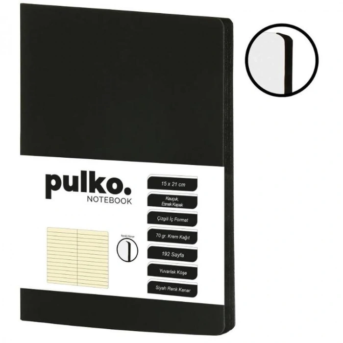 PULKO NOTEBOOK PND309436 KLASİK SERT KAPAK 15x21cm 80gr.224 SAYFA TERMO DERİ ÇİZGİLİ DEFTER - SİYAH