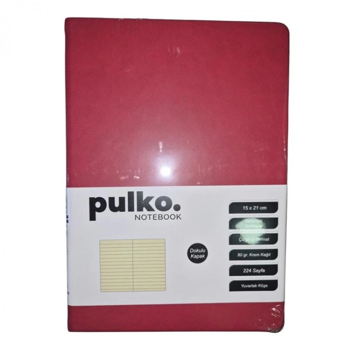 PULKO NOTEBOOK PND309437 KLASİK SERT KAPAK 15x21cm 80gr.224 SAYFA TERMO DERİ ÇİZGİLİ DEFTER - KIRMIZI