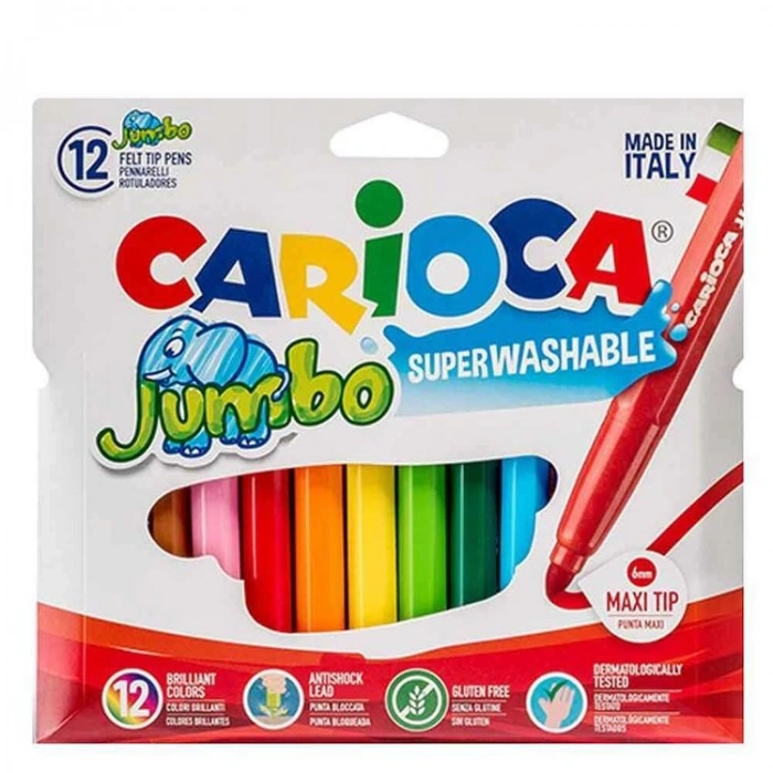 CARIOCA 40565 JUMBO YIKANABİLİR 6mm KEÇELİ BOYA KALEMİ 12Lİ