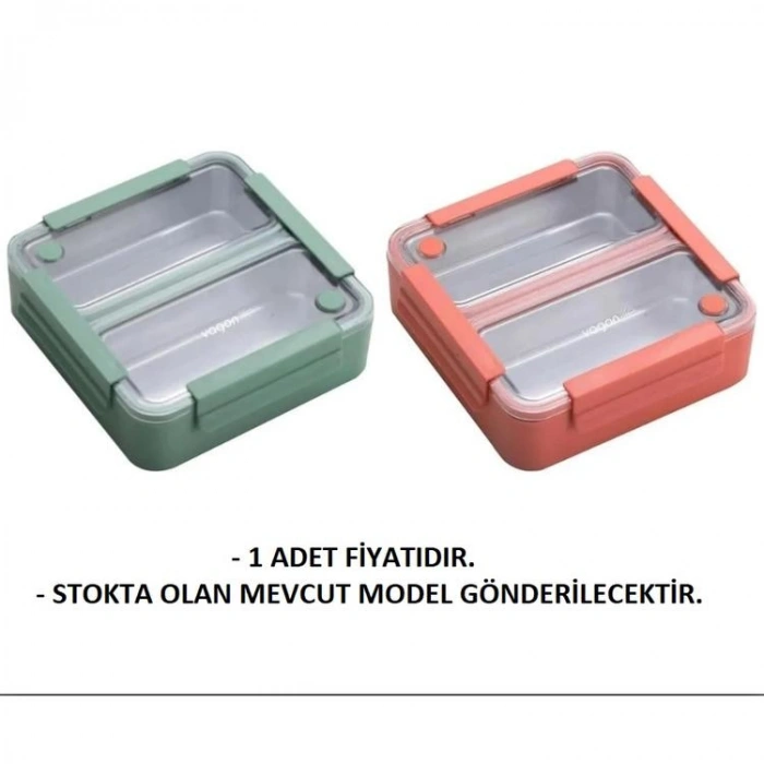VAGONLİFE PASLANMAZ ÇELİK BÖLMELİ YEMEK KABI 2 BÖLMELİ - LUNCH BOX BL9807-2 1100 ML - YEŞİL