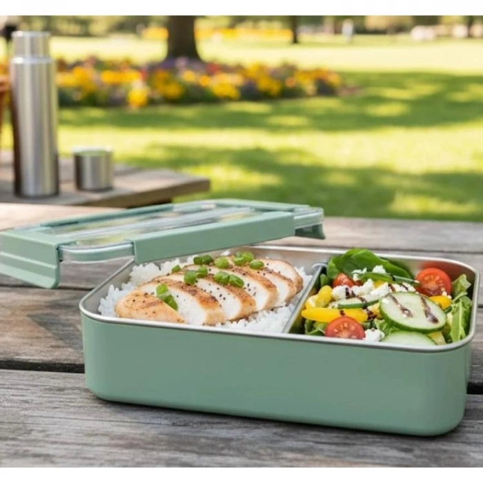 VAGONLİFE PASLANMAZ ÇELİK BÖLMELİ YEMEK KABI 2 BÖLMELİ - LUNCH BOX BL9807-2 1100 ML - YEŞİL