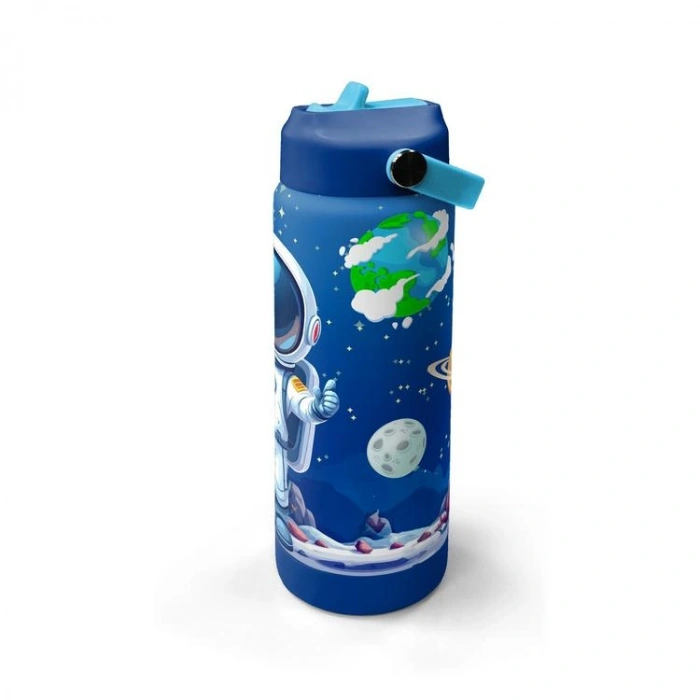 CORAL HIGH 38334 LACİVERT ASTRONOT DESENLİ KATLANIR AĞIZLI PİPETLİ ÇELİK TERMOS 650ML