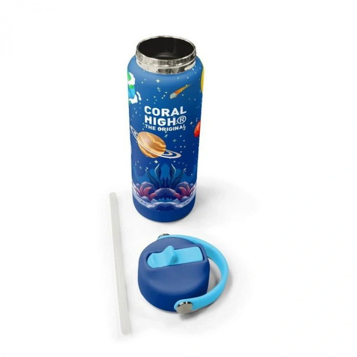 CORAL HIGH 38334 LACİVERT ASTRONOT DESENLİ KATLANIR AĞIZLI PİPETLİ ÇELİK TERMOS 650ML