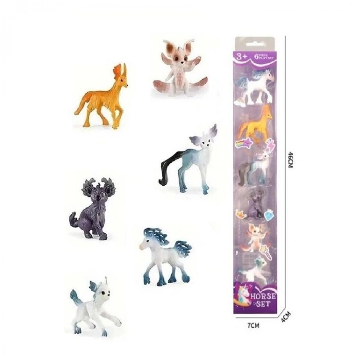 4İ KZ956-030F HORSE SET MİSTİK HAYVANLAR 6LI KUTULU FİGÜR SET 3+